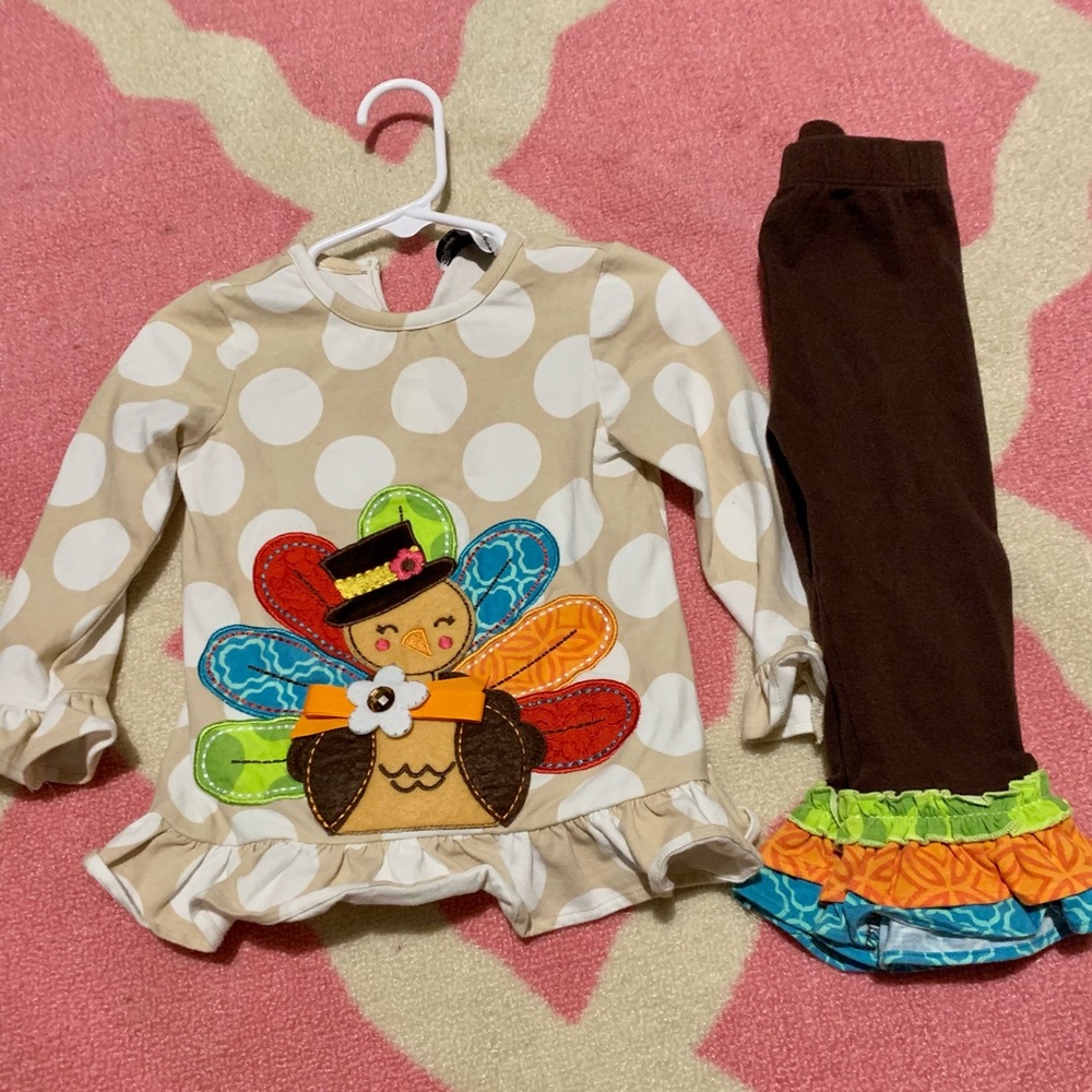 Thanksgiving Multi Colored Turkey 2 Piece Outfit